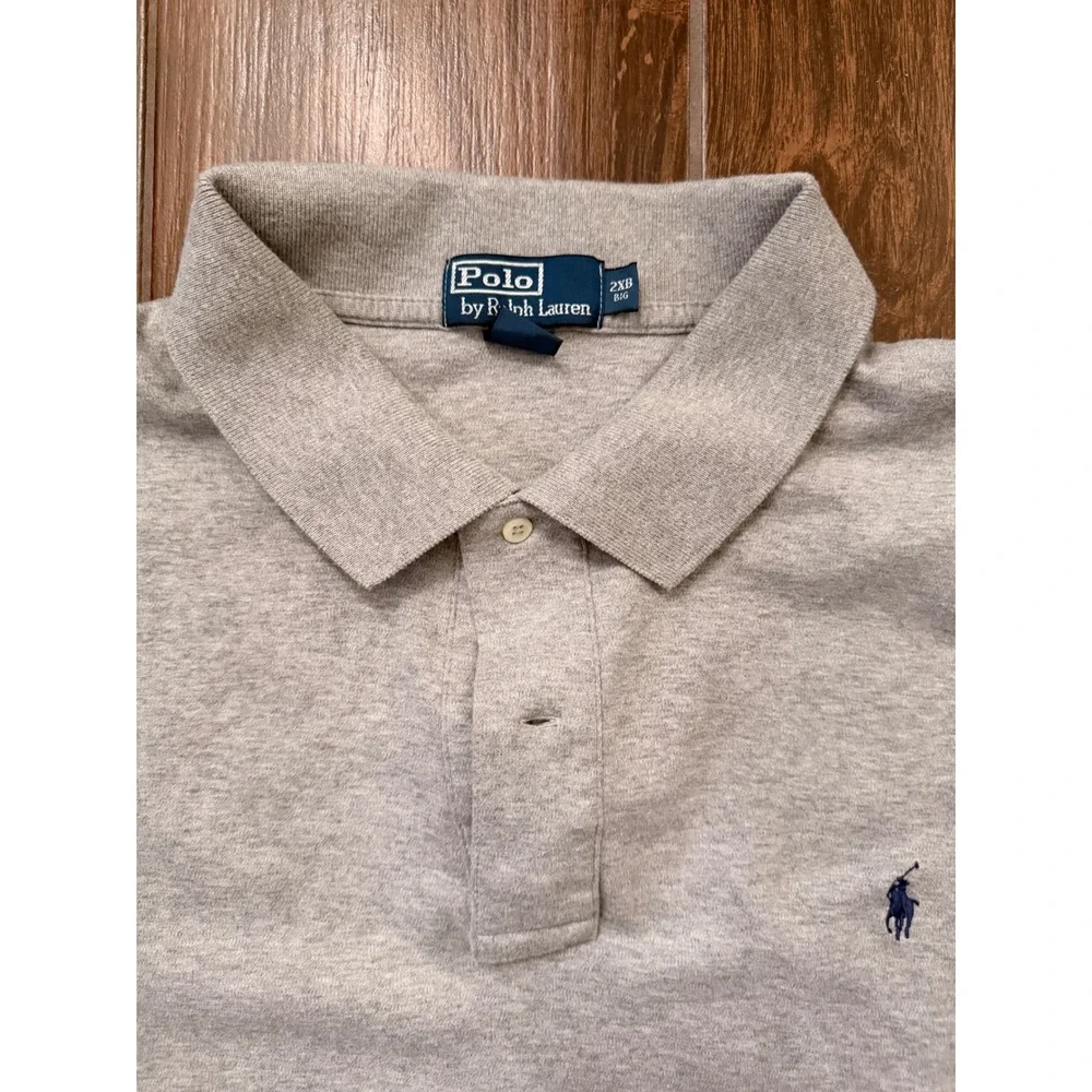 Polo Ralph‎ Lauren Mens Heather Grey Jersey Cotton Polo Shirt 2XB Big Navy Pony
